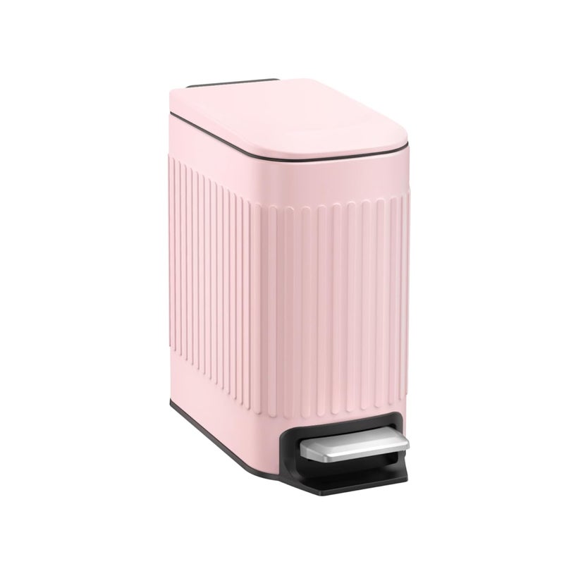TrashAid Pink Bathroom Trash Can, 1.6 Gallon Stainless Steel Small Garbage Can with Lid, Step Pedal, Cute Wastebasket for Bathroom, Office, Bedroom, RV, Pink - Image 1